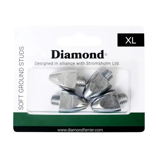 Silver metallic stromsholm diamond soft ground xl studs in clear plastic package with green and white branding