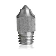 Silver metallic 3d printer nozzle with hexagonal body and threaded base for stromsholm screw studs type tsl