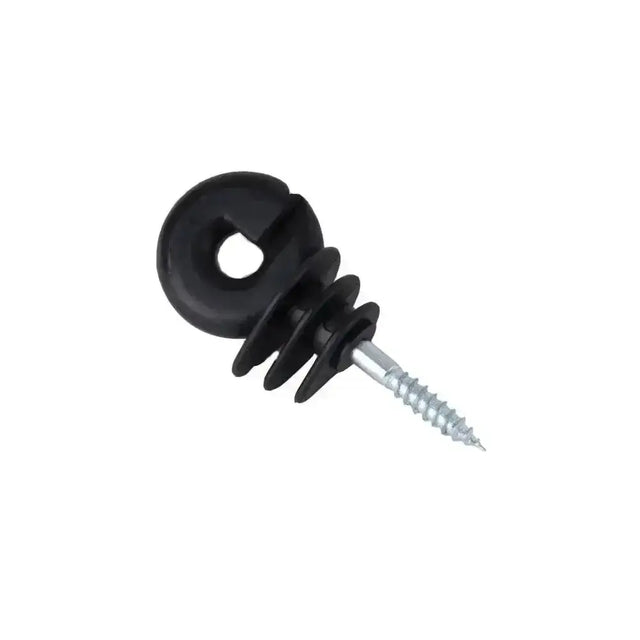 Black plastic spiral head woodscrew with metallic shaft for sts woodscrew ring insulators in fencing use