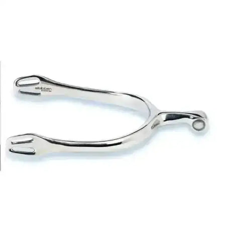 Silver stubben dynamic dressage spurs with polished metallic finish and two prongs for elegant design dressage use