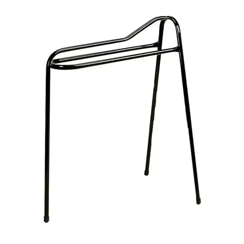 Black metal stubbs 3 legged saddle rack with sleek curved design made of lightweight stubbyfine coated steel