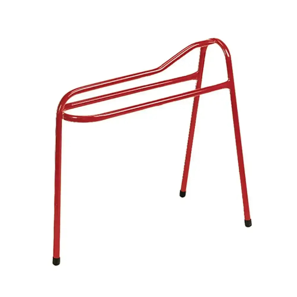 Red metal stubbs 3 legged saddle rack with black rubber tips made of lightweight stubbyfine coated steel