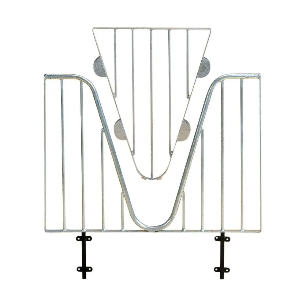 Silver metal stubbs anti-weaver infill rack with v-shaped design and black mounting brackets for anti-weave guards