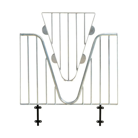Silver metal stubbs anti-weaver infill rack with v-shaped design and black mounting brackets for anti-weave guards
