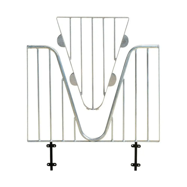 Silver metal stubbs anti-weaver infill rack with v-shaped design and black mounting brackets for anti-weave guards