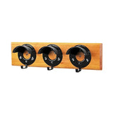 Black metal hook holders on light wood plank in stubbs bridle rack set of 3 on board s203 with specially designed round cowl