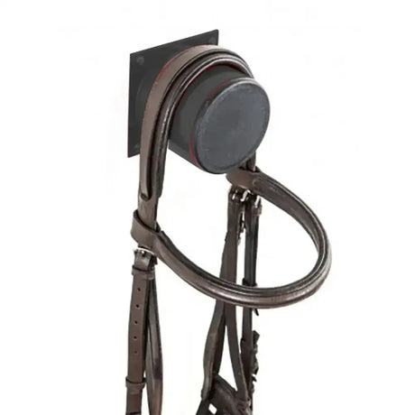 Dark brown leather horse headstall with padded circular noseband and adjustable straps stubbs bridle stub S2075