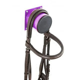 Purple stubbs bridle stub s2075 horse head halter with black leather straps and circular mounting plate for leading bloodstock