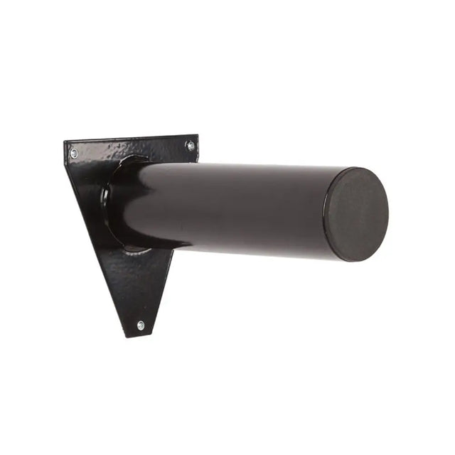 Black metal stubbs display pole long s208 with cylindrical bar and triangular bracket for striking shop display and powerfully display bridles