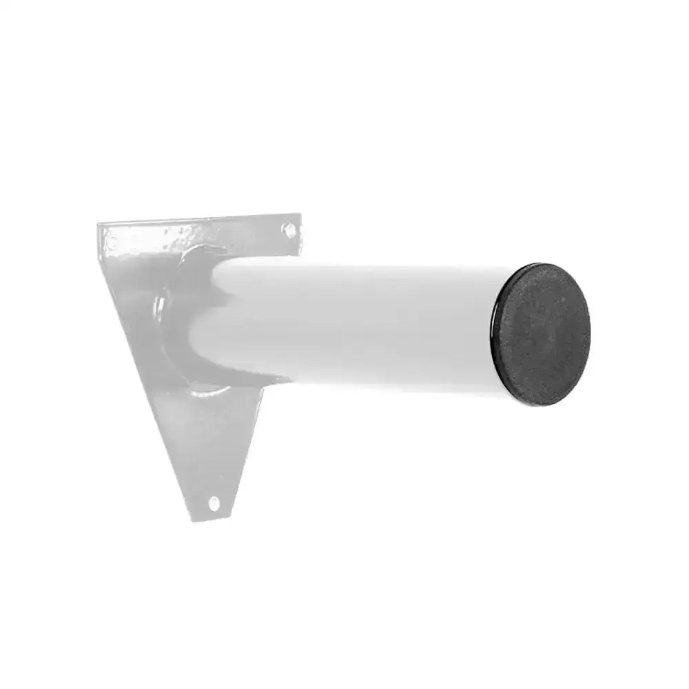 White cylindrical stubbs display pole long s208 with black cap and metallic bracket for striking shop display and bridles