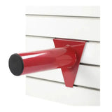 Red metallic stubbs display pole slat-wall with black end cap mounted for striking shop display use
