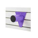 Purple metal stubbs display pole slat-wall short s1807 hook with black rubberized cap mounted on wall