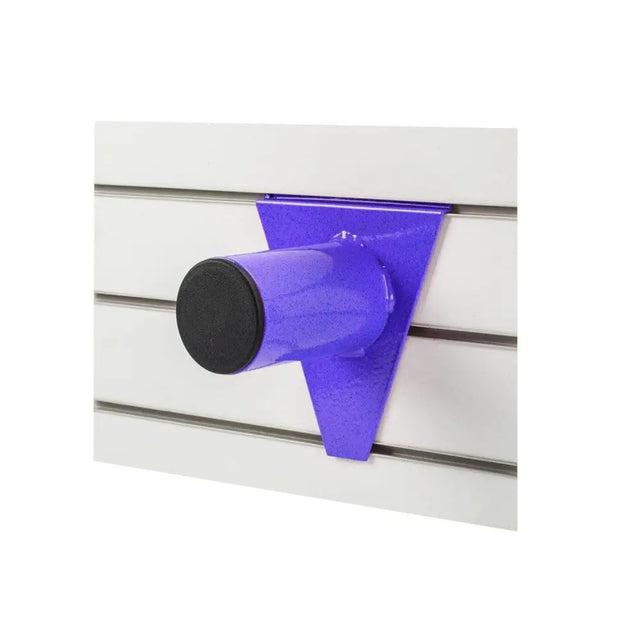 Purple metal stubbs display pole slat-wall short s1807 with black circular cap wall-mounted hook