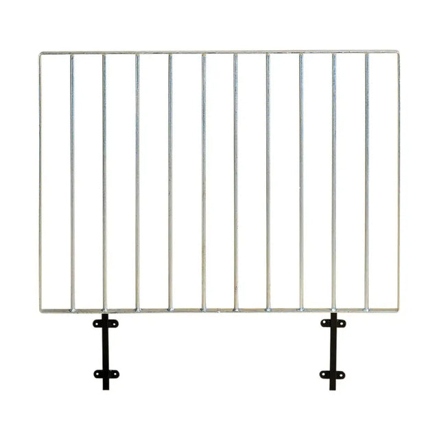 Silver metal oven rack with black mounting brackets for stubbs door grille designed as anti-weaver grilles for aggressive horses