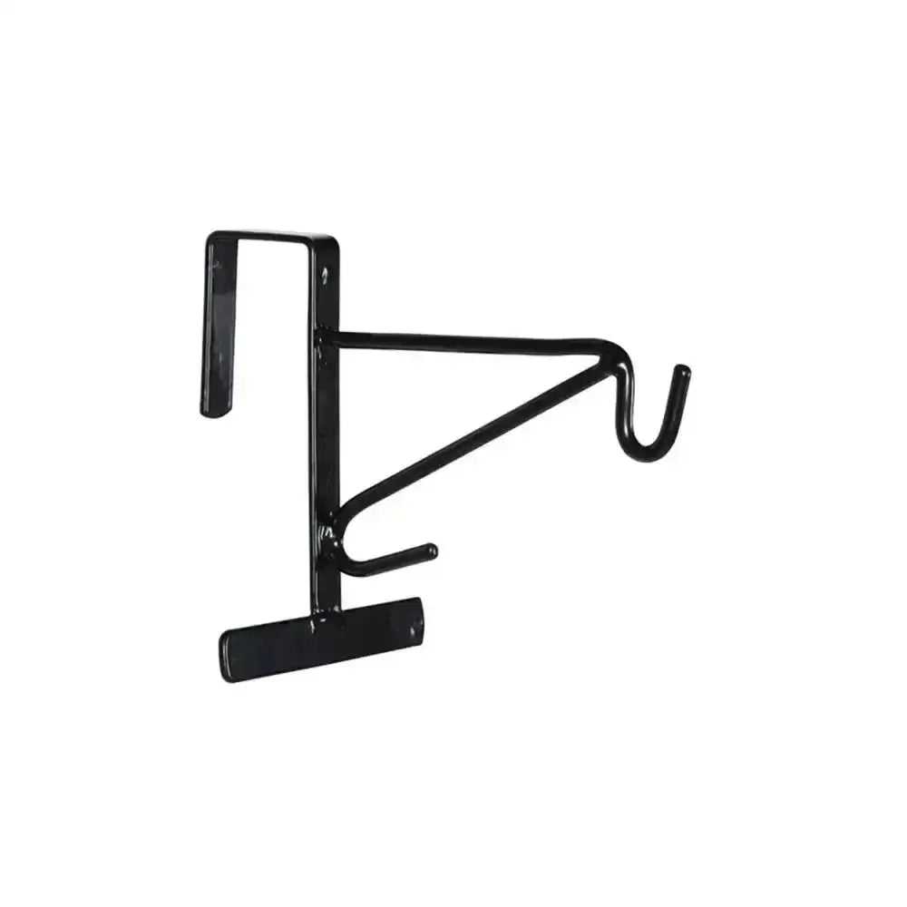 Black metal stubbs door hook with curved loop and adjustable bracket for tack room doors and barn stables
