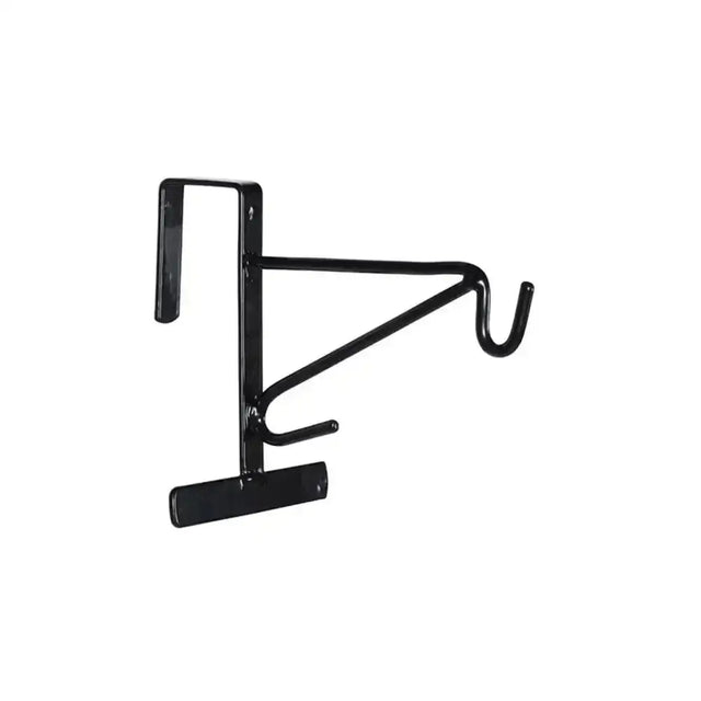Black metal stubbs door hook with curved loop and adjustable bracket for tack room doors and barn stables