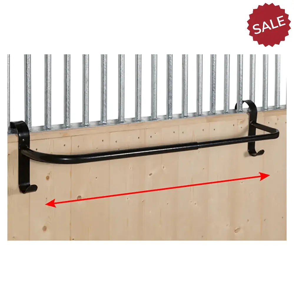 Black metal stubbs extendable hook on rug rail with curved design and hook ends for hanging rugs and rug racks
