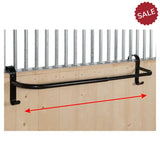 Black metal stubbs extendable hook on rug rail with curved design and hook ends for hanging rugs and rug racks