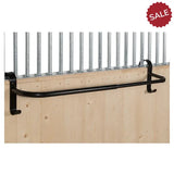Black metal stubbs extendable hook on rug rail with curved design and hook ends for hanging rugs and gear