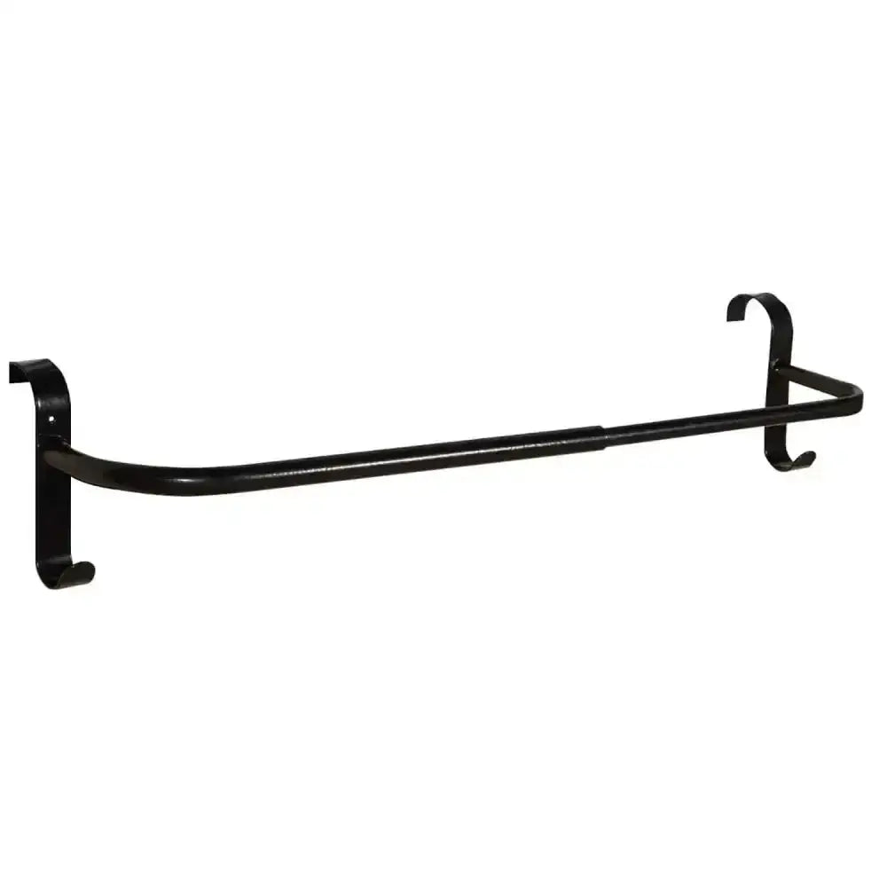 Black metal stubbs extendable hook on rug rail with curved hooks on each end for hanging rugs or rug racks