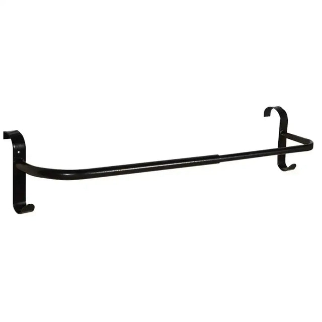 Black metal stubbs extendable hook on rug rail with curved hooks on each end for hanging rugs or rug racks