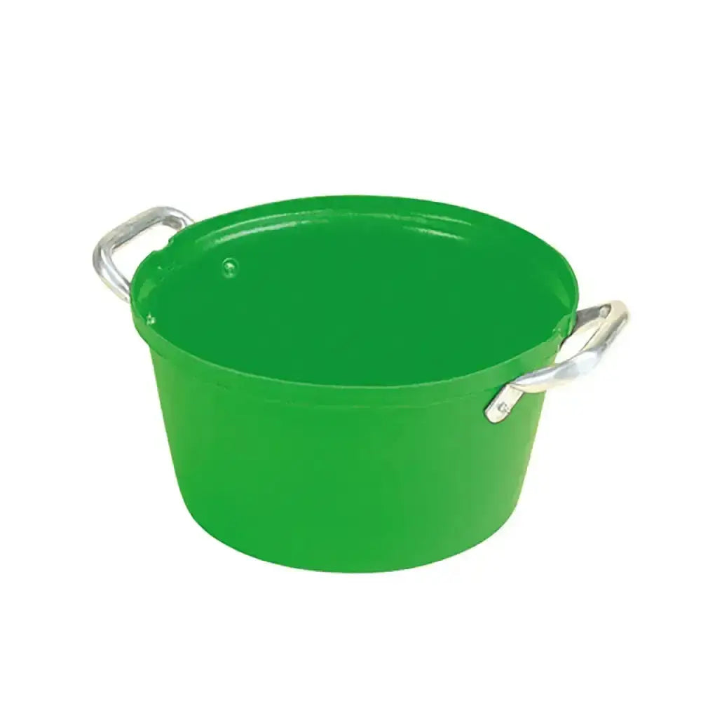Bright green heavy duty stubbs feed bowl s6ph with silver metal handles for easy carrying and feeding