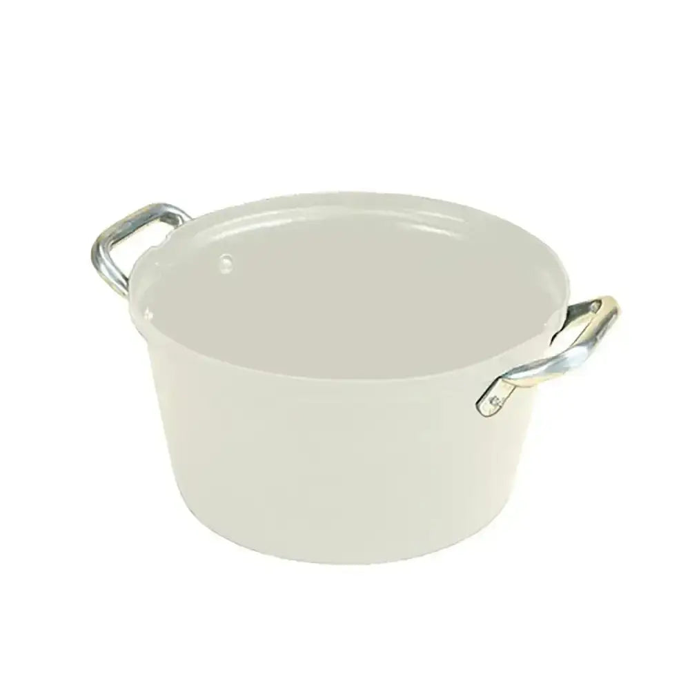 Cream-colored enamel-coated heavy duty feed pot with silver metal handles stubbs feed bowl s6ph similar