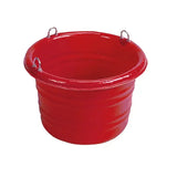 Red glossy heavy duty plastic feeder bucket with three metallic ring handles stubbs feed tub junior s43ft american style