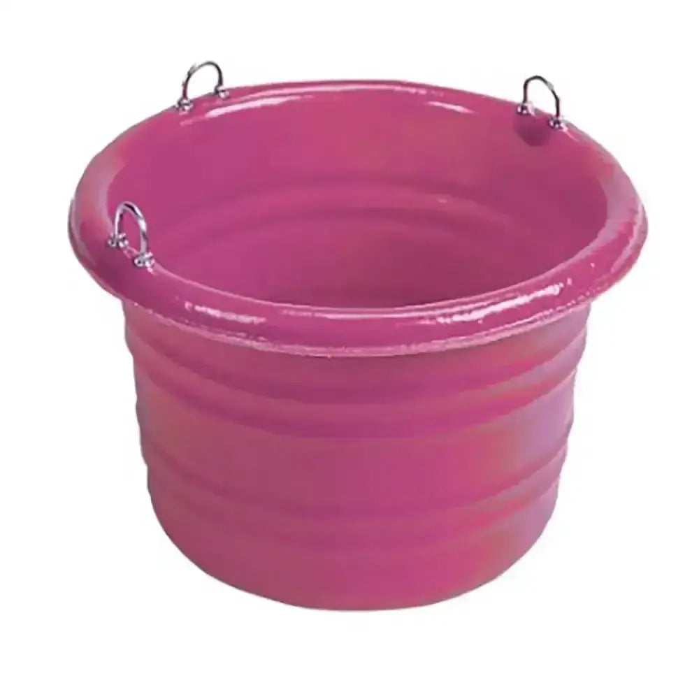 A vibrant pink stubbs feed tub junior s43ft american style heavy duty plastic feeder with three metallic handles