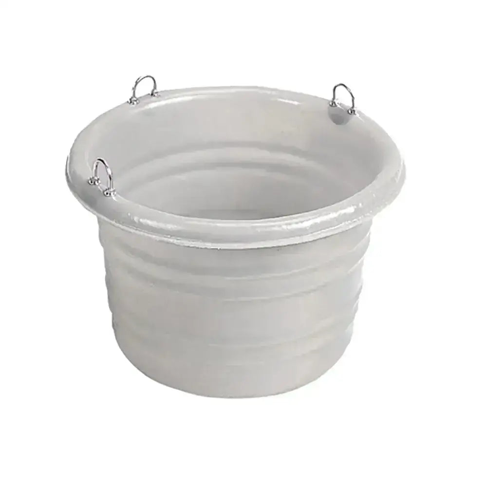 White ribbed heavy duty plastic feeder bucket with three silver metal handles stubbs feed tub junior s43ft american style
