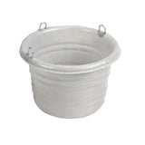 White ribbed heavy duty plastic feeder bucket with three silver metal handles stubbs feed tub junior s43ft american style