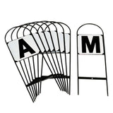 Black metal stubbs field push in dressage markers pack with white bold letters and handy hoop frame for garden use