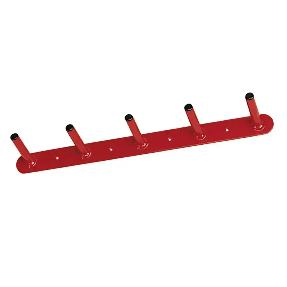 Red metal stubbs five hook general rack s285 with five evenly spaced hooks for hanging coats and accessories