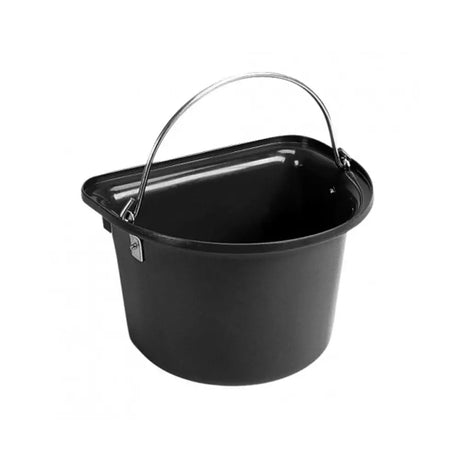 Black enamel stubbs flat sided bucket with silver metal handle ideal for horse feed storage