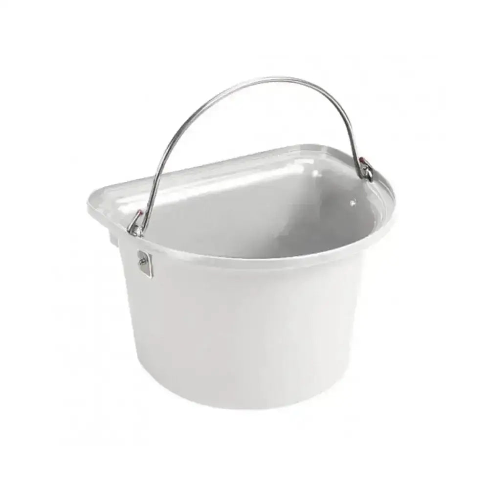 White enamel stubbs flat sided bucket with silver metal handle perfect for outdoor use and storage