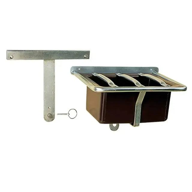 Brown plastic stubbs foal feeder with stainless steel frame and mounting bracket quickly detachable makes cleaning easy