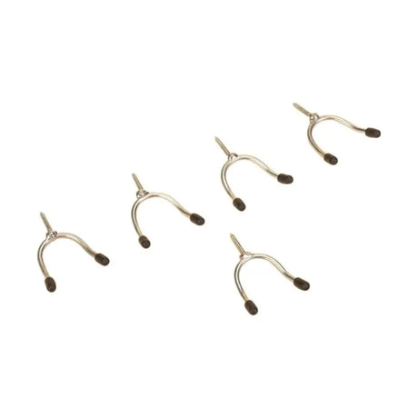 Silver metal stubbs fork and shovel holders with black rubber tips and screw tops for small tool holders