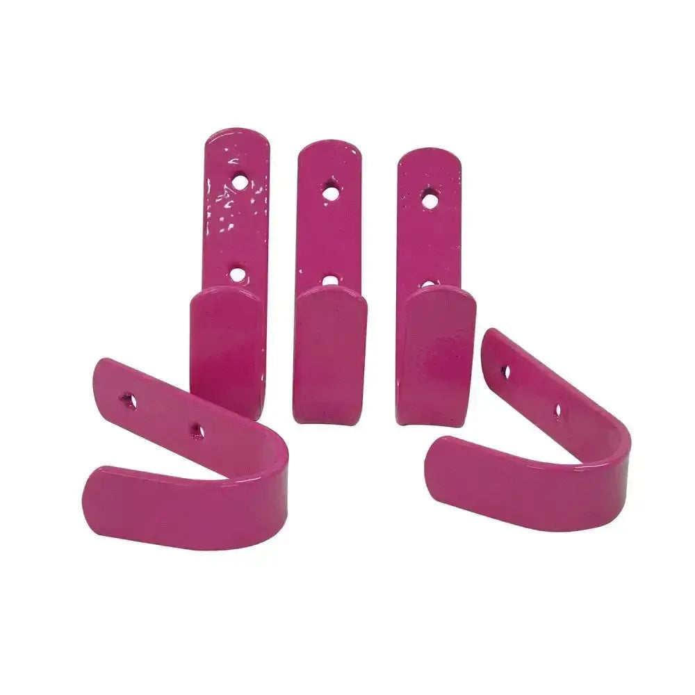 Set of five stubbs general purpose stable hooks in vibrant fuchsia metal with glossy curved design for versatile use