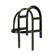 Black stubbs harness bridle rack with arched design and vertical support bars for holding bridles and harnesses