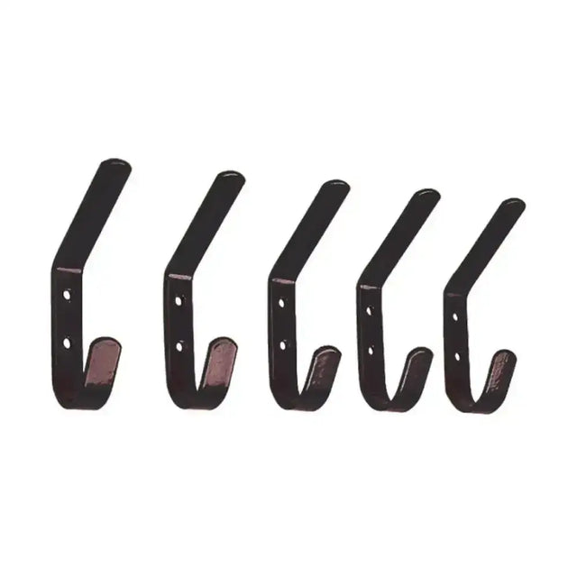 Set of five black metal stubbs hat and coat hooks with matte finish perfect for tack room organization coat hook bag