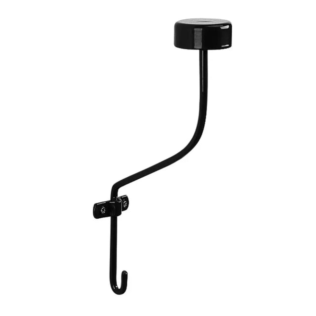 Black metal stubbs hat rack s60 with curved arm and circular top cap for wall mounting and hat hanging
