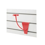 Red plastic stubbs hat rack slat-wall hook designed for stylish hat rack display and easy mounting