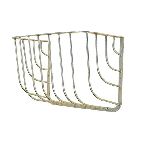 Silver metal stubbs hay rack traditional wall with curved vertical bars and sturdy rectangular frame