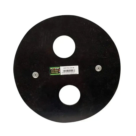 Black circular metal stubbs hay roller spare lid with two holes and mounting screws for roller spare use