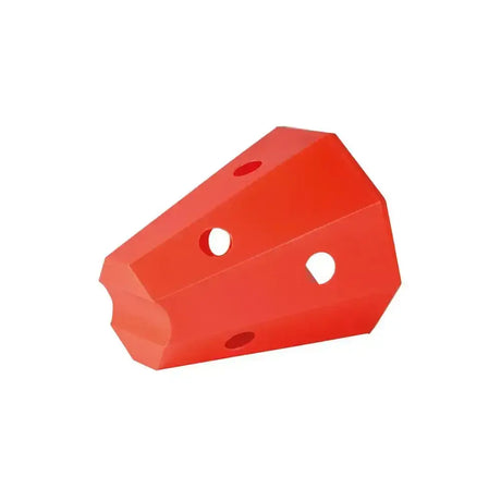 Bright red cheese-shaped silicone stubbs hay roller with three holes for diet restricted horse field hay feeders