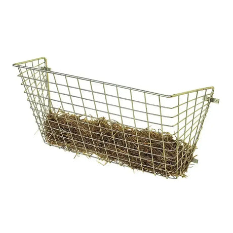Stubbs haylage rack wall mounting s144 metal wire hay feeder with rectangular grid design filled with dry brown straw