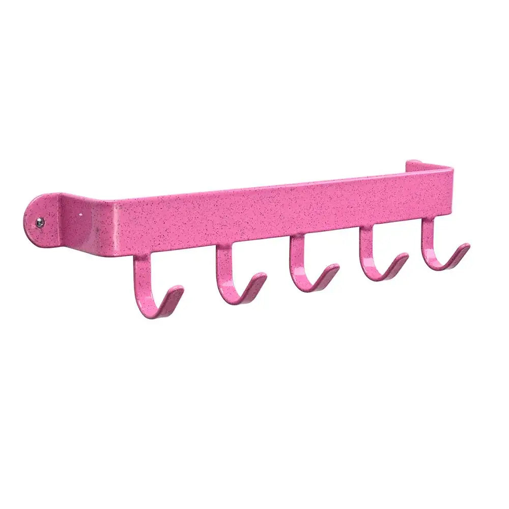 Pink speckled metal wall mounted hook rack with five hooks strong steel shelfie s5528 by stubbs hook shelfie