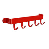 Red metal wall-mounted coat rack with five hooks made of strong steel stubbs hook shelfie s5528 for easy storage