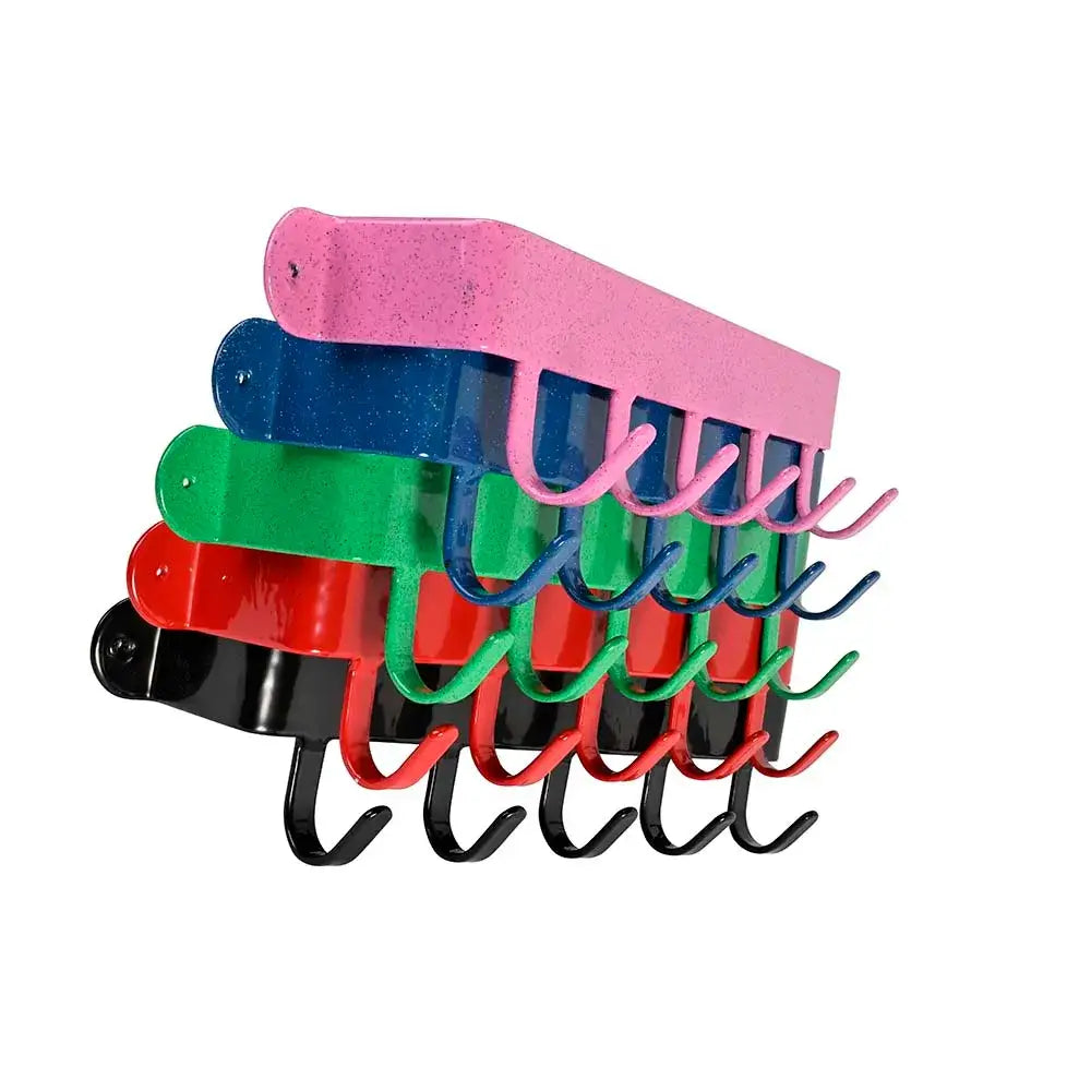Stacked wall-mounted stubbs hook shelfie s5528 with colorful glittery plastic bars and strong steel hooks in pink blue green red and black