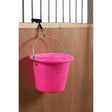 Bright pink stubbs hook bucket with silver metal trigger hook and webbing loop for horse stable use